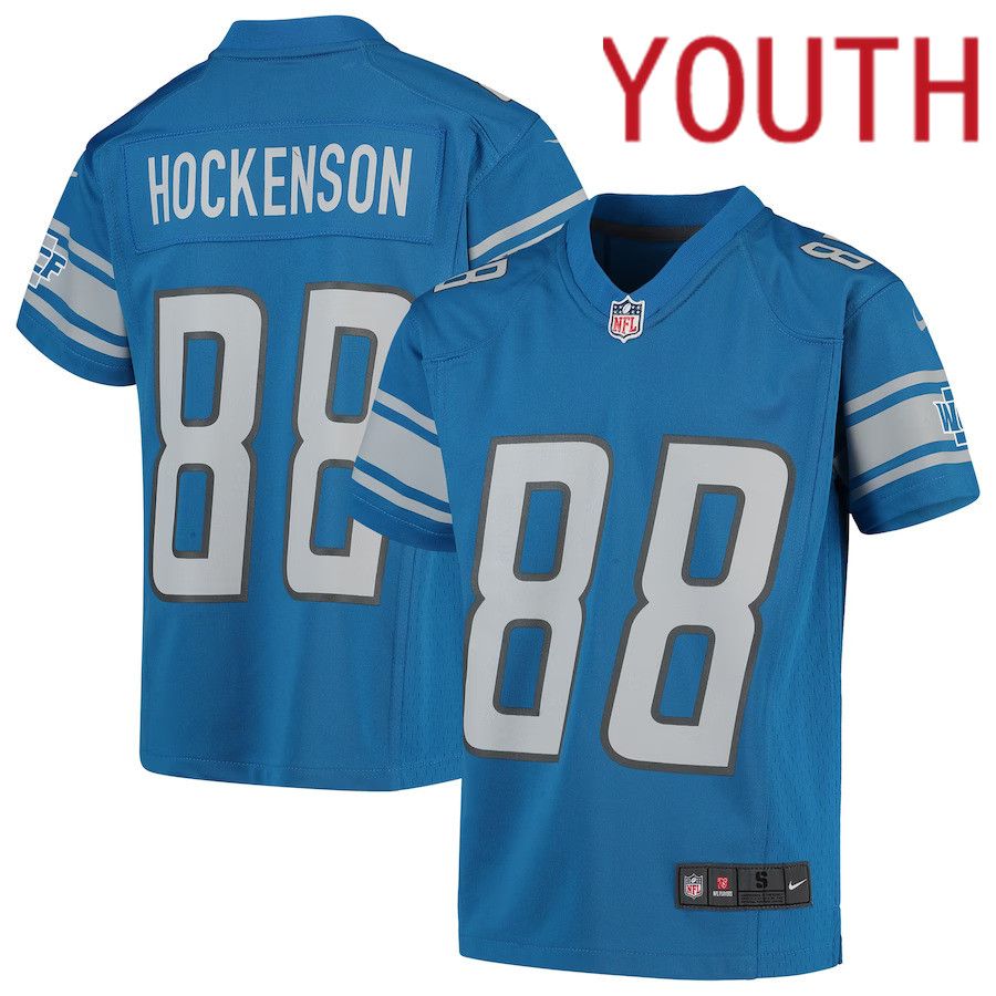 Youth Detroit Lions #88 T.J. Hockenson Nike Blue Game NFL Jersey